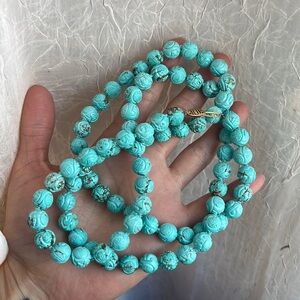 Chinese shou carved turquoise necklace
